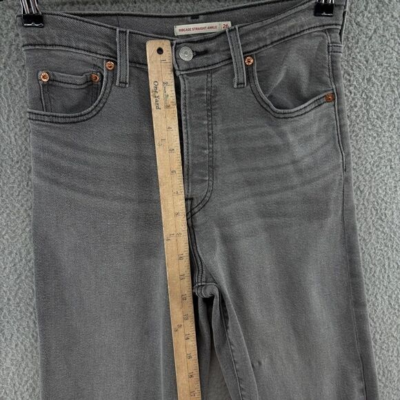 Levi’s Ribcage Straight Ankle Jeans Gray Denim High Rise Size 26 W26 L27 - Picture 7 of 14